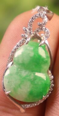 30*14*7 mm/2.36 g Cert'd 925 Silver Green Natural A JADE jadeite Pendant Gourd